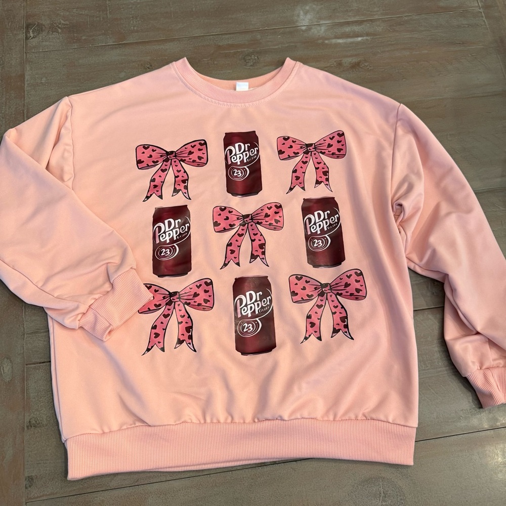 Dr Pepper Pink Graphic Sweatshirt with Bow and Can Motif